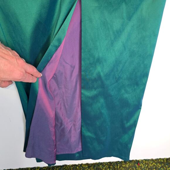 Talbot Runhoff Long Gown Sleeveless Faux Wrap Top Ruched Front Green Shimmer 12 - Picture 8 of 12